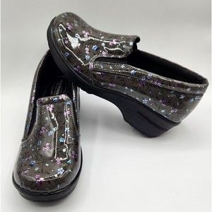 Easy Works By Easy Street Leeza Clogs Gray Blue Purple Floral Women's Size 9 M